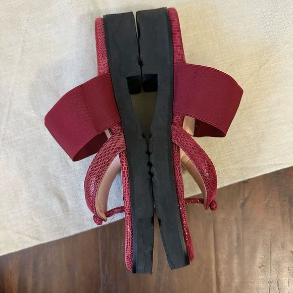 TARYN ROSE Mary Jane Style Thong Sandals in Red Leather - Picture 6 of 11